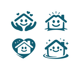 Smiling House Icon Set vector design