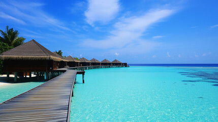 Fototapeta premium Tropical beach. Summer vacation on a tropical island with beautiful beach. Tropical Maldives.