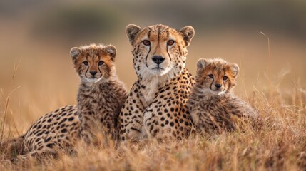 Cheetah Family in Wild Habitat for Long Term Conservation Efforts