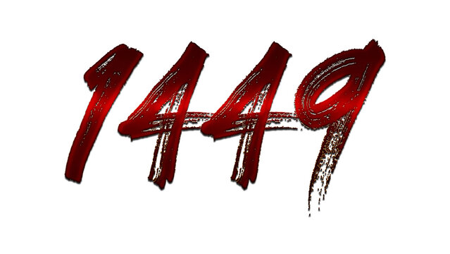 3D blood red number design of 1449 on white background.