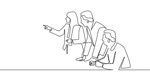 The continuous artistic line of a company meeting. line art drawing style Editable stroke.