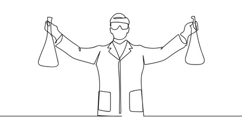The continuous artistic lines of a chemist's experimental scientist. line art drawing style Editable stroke.