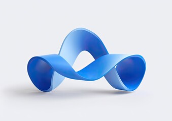 A 3D, abstract, intertwined, ribbon-like structure with a gradient of blues on a white background