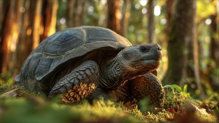 Obraz premium Tortoise in Natural Habitat with Nature Protection Awareness