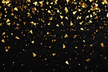 Dark background speckled with falling golden geometric shapes, creating an elegant visual