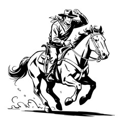 Comic Style Full Cowboy Bold Black Vector Illustration While Riding A Horse Dynamic Western Action