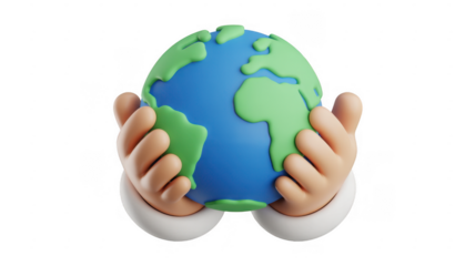 Hands holding the Earth globe hands holding Earth 3D rendering isolated on a transparent background