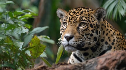 Jaguar Observing Its Surroundings in a Lush Wildlife Habitat
