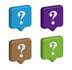 Set of colorful 3D question mark chat bubble icons isolated on transparent background.
3d chat board with question mark.