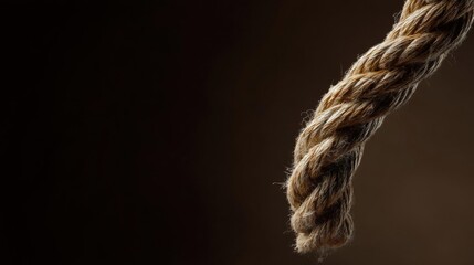 Close-up of a twisted rope. the rope appears to be made of a light-colored material, possibly cotton or a similar material. the knot is tightly wound and has a rough texture.