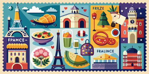Charming and cheerful France themed stamps for journaling and travel design