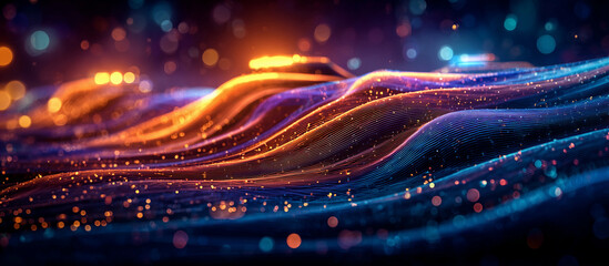 Abstract Digital Waves with Cinematic Lighting and Bokeh Effect