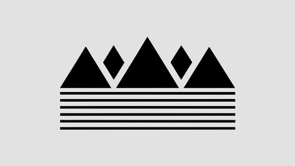 Minimalist Black and White Mountain Landscape Illustration and Monochrome icon Nature Art, Wilderness Graphic Design on white background