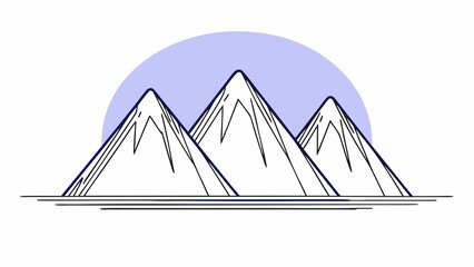 Minimalist Black and White Mountain Landscape Illustration and Monochrome line art icon Nature Art, Wilderness Graphic Design on white background