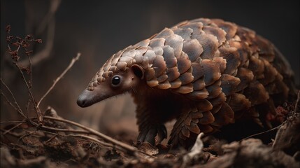 Obraz premium Close-Up of a Pangolin in Its Natural Habitat Highlighting Poaching Awareness
