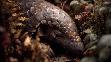 Fototapeta premium Endangered Species Resting Among Lush Vegetation in Nature Scene