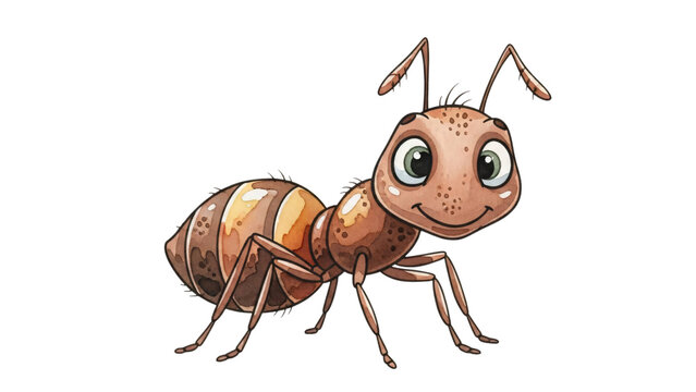 Cartoon ant with big and long standing in front of black background.