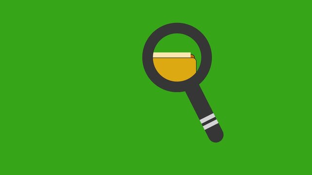 Animation of the magnifying glass icon and folder search on a chromakey background. 4K video