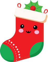 Red cute christmas sock with cartoon face