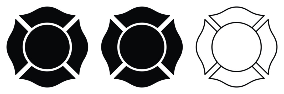 firefighter maltese cross emblem icon set st florian fire department badge logo vector, a premium ranked vector illustration set showcasing fire department logos, rescue symbols, and clean 