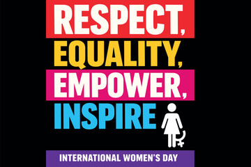 Obraz premium International Women's Day graphic with Respect, Equality, Empower, Inspire