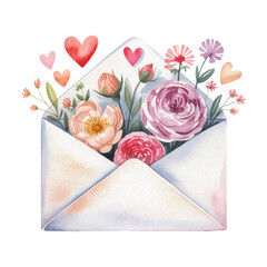 envelope with flowers and hearts