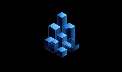 Isometric 3D rendering of blue cuboid shapes grouped together on a black background
