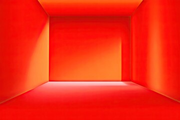 A geometric, minimalist, red-orange toned interior. Empty space. Soft gradient lighting