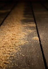 Detailed view of fine sawdust spread across aged wooden planks, creating a natural texture suitable for construction or carpentry design, detailed, board, rough