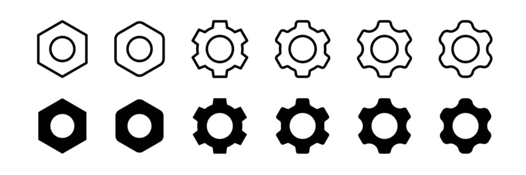 Set of simple pictogram and line editable stroke icons gear setting. Vector