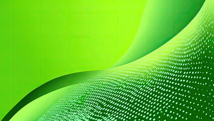 A vibrant, abstract digital art piece in shades of green, with flowing curves and dot patterns