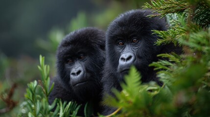 Two Healthy Gorillas in a Lush Natural Habitat Scene