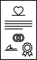 Wedding certificate with heart rings and seal