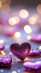 Obraz premium Magical Valentine background with luminous hearts and soft haze