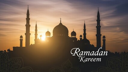 Ramadan Kareem Mosque Silhouette Islamic Greeting Card.