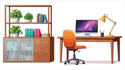 Fototapeta premium Vector Illustration of Modern Cozy Workplace Desk.