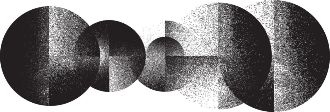 Sprayed black half circles composition .Graffiti art design . Noise textured semi circles . Spray effect .Grunge texture .Art design forms.Distressed element .Rough roller paint semicircles .Vector 