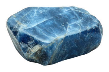 Polished, blue rock with lighter veins, on a stark black background
