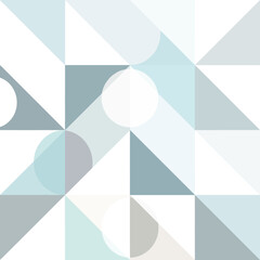 Abstract Geometric Pattern with Triangles and Circles in Cool Tones.