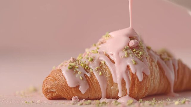 green matcha croissant bread, pink icing