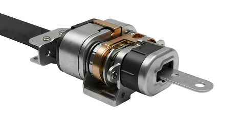 Silver metal machinery has detailed texture under studio lighting, perfect for industrial product...