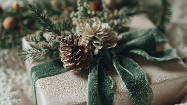 christmas tree with cones, gift box
