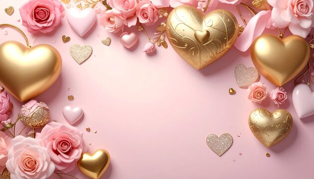 ゴールドとピンクで彩るハートモチーフのバレンタイン背景2
