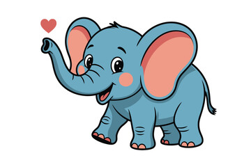 Obraz premium A cute cartoon elephant with a heart above its trunk on a white background