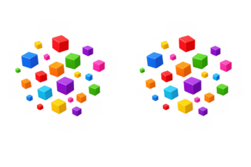 Colorful 3d cubes floating and scattering on a transparent background, representing data, technology, or creative design elements