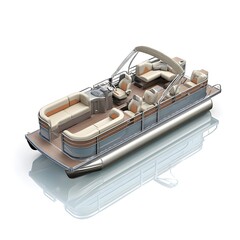 A luxurious pontoon boat with comfortable seating and modern design.