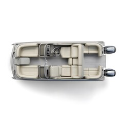 A luxurious pontoon boat with cream-colored seats and a sleek design.