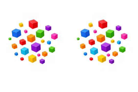 Colorful 3d cubes floating and scattering on a transparent background, representing data, technology, or creative design elements - Powered by Adobe