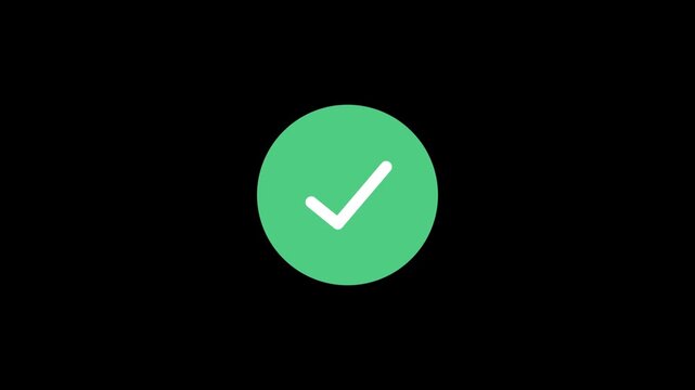 Green tick checkmark icon with ring and lines animation. Approved and verified sign on a transparent background.