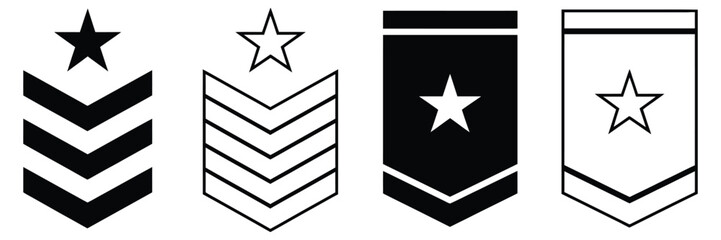 military rank badge icon set editable stroke chevron emblems in simple flat line vector style, a top ranked collection featuring clean military insignia, rank symbols, and professional vector 